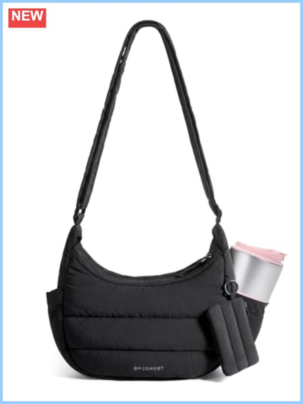 Quilted Puffer Crossbody Hobo Bag Adjustable Strap Water Repellent